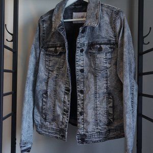 BLOSSOM Women Jeans Jacket, Distressed Charcoal Grey, Size L.